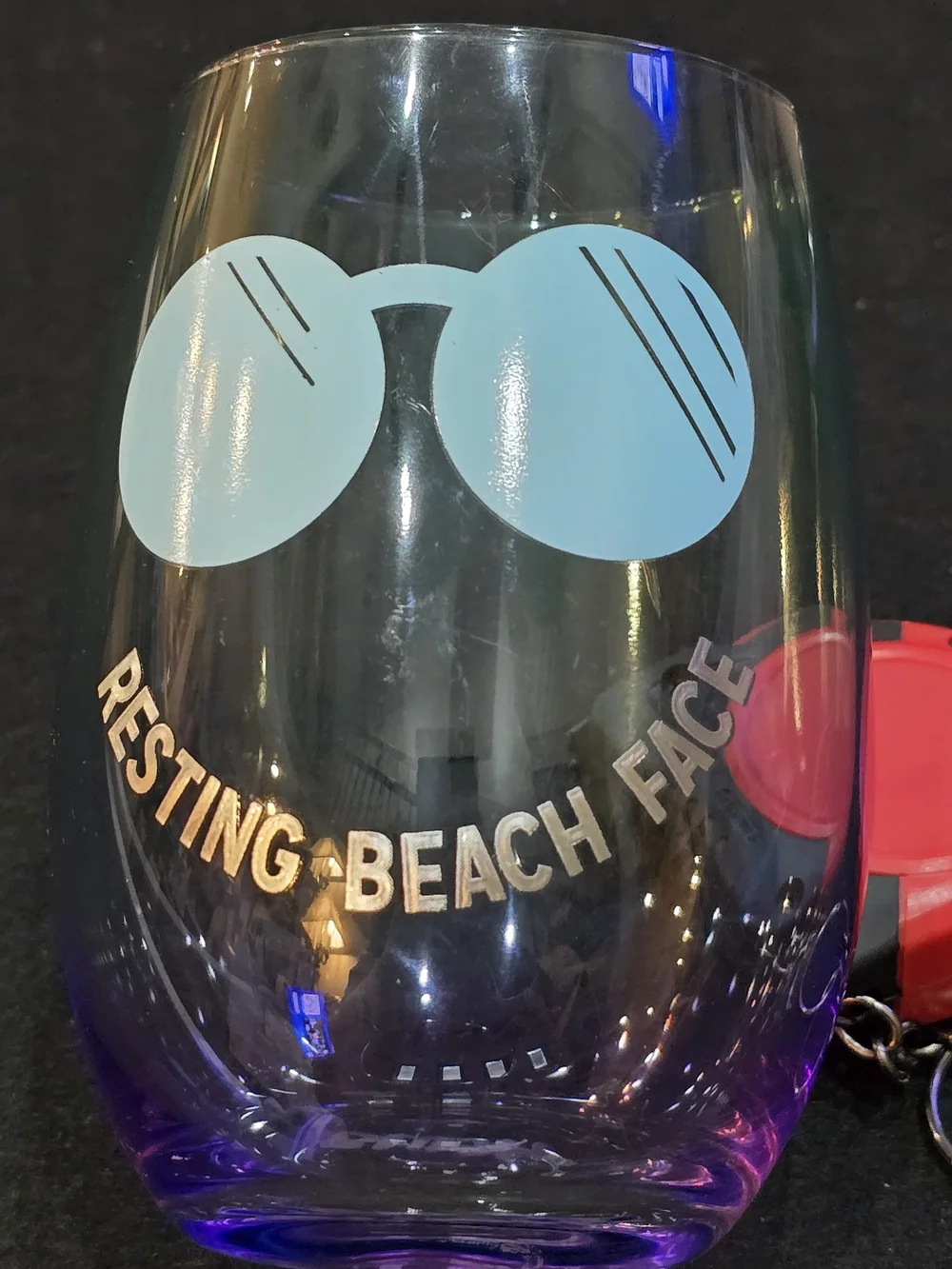 Blush Purple Stemless Wine Glasses w/Mint & Pink Beach Designs (Set of 2) #674